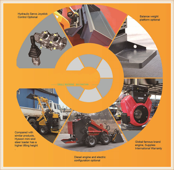 mini track skid steer loader with 4 in 1 bucket with earth auger